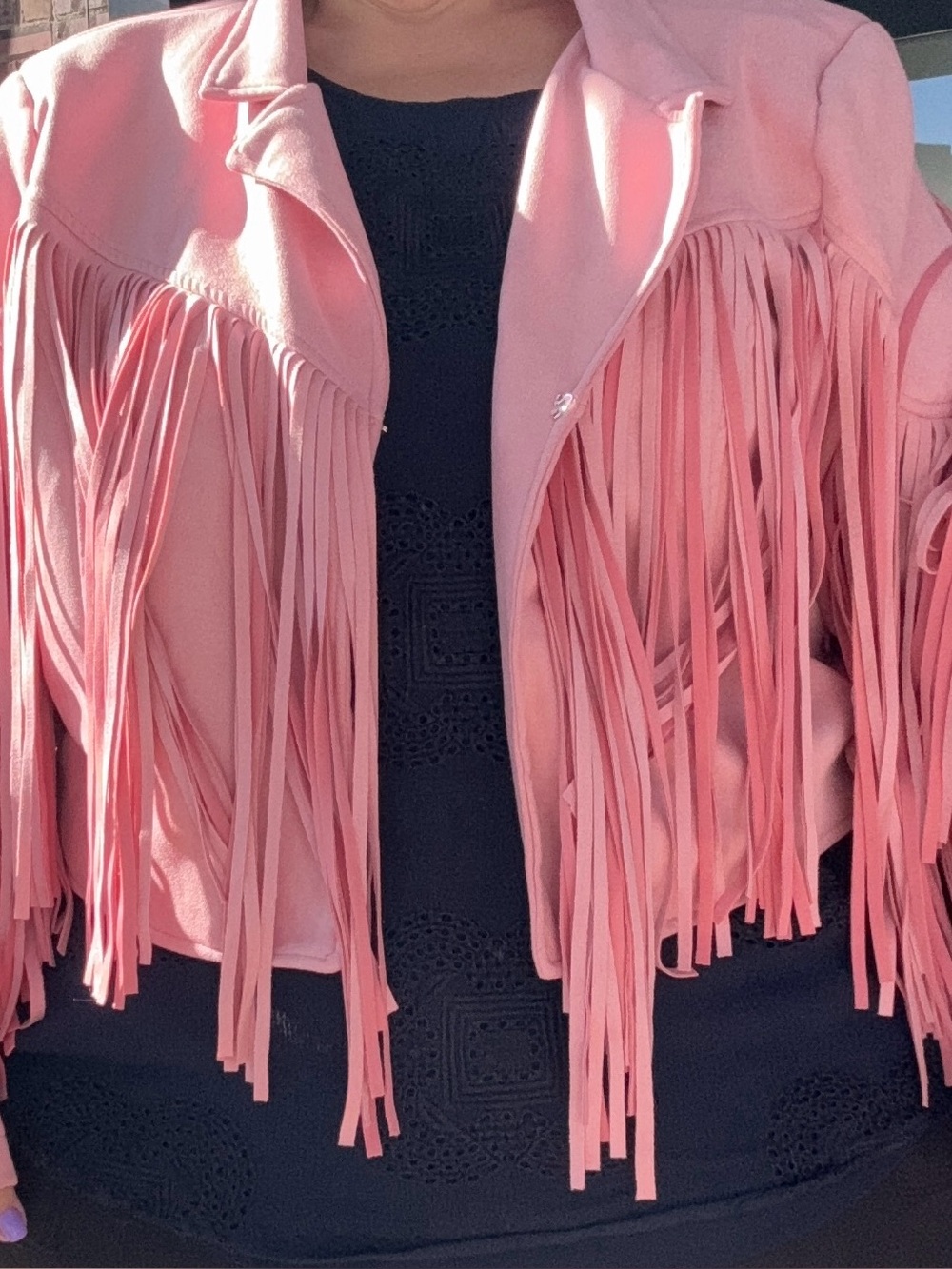 Fringed Pink Leather-Style Jacket for Women